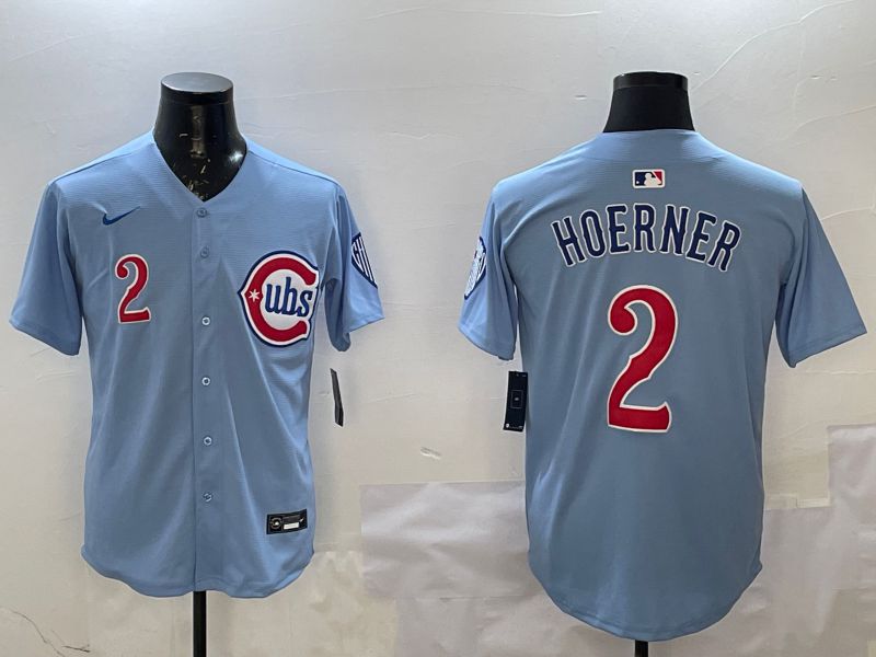 Men Chicago Cubs #2 Hoerner Light Blue Throwback 2025 Nike MLB Jersey style 1->chicago cubs->MLB Jersey